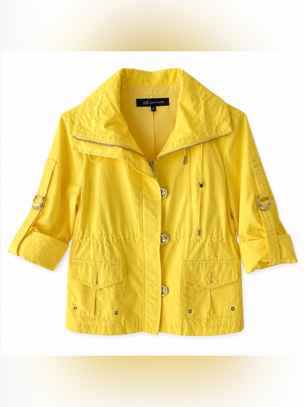 Anne Klein Spring Buttery Yellow Rain Coat Jacket Size S Gorgeous